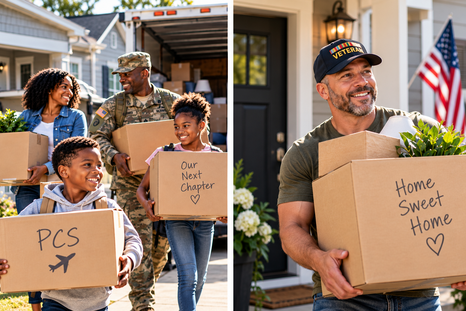 Military family moving into a home during a PCS move